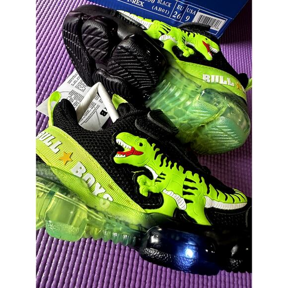 Bull Boys T-Rex Boy Sneakers Dinosaurs Size 9 US Black Green Light-Up Velcro NEW - Picture 10 of 12
